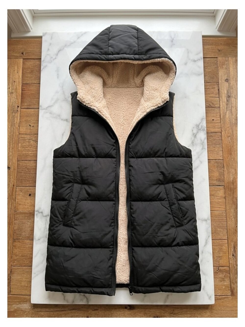 Women's Reversible Fleece Vest Hooded Zip Up Sleeveless Winter